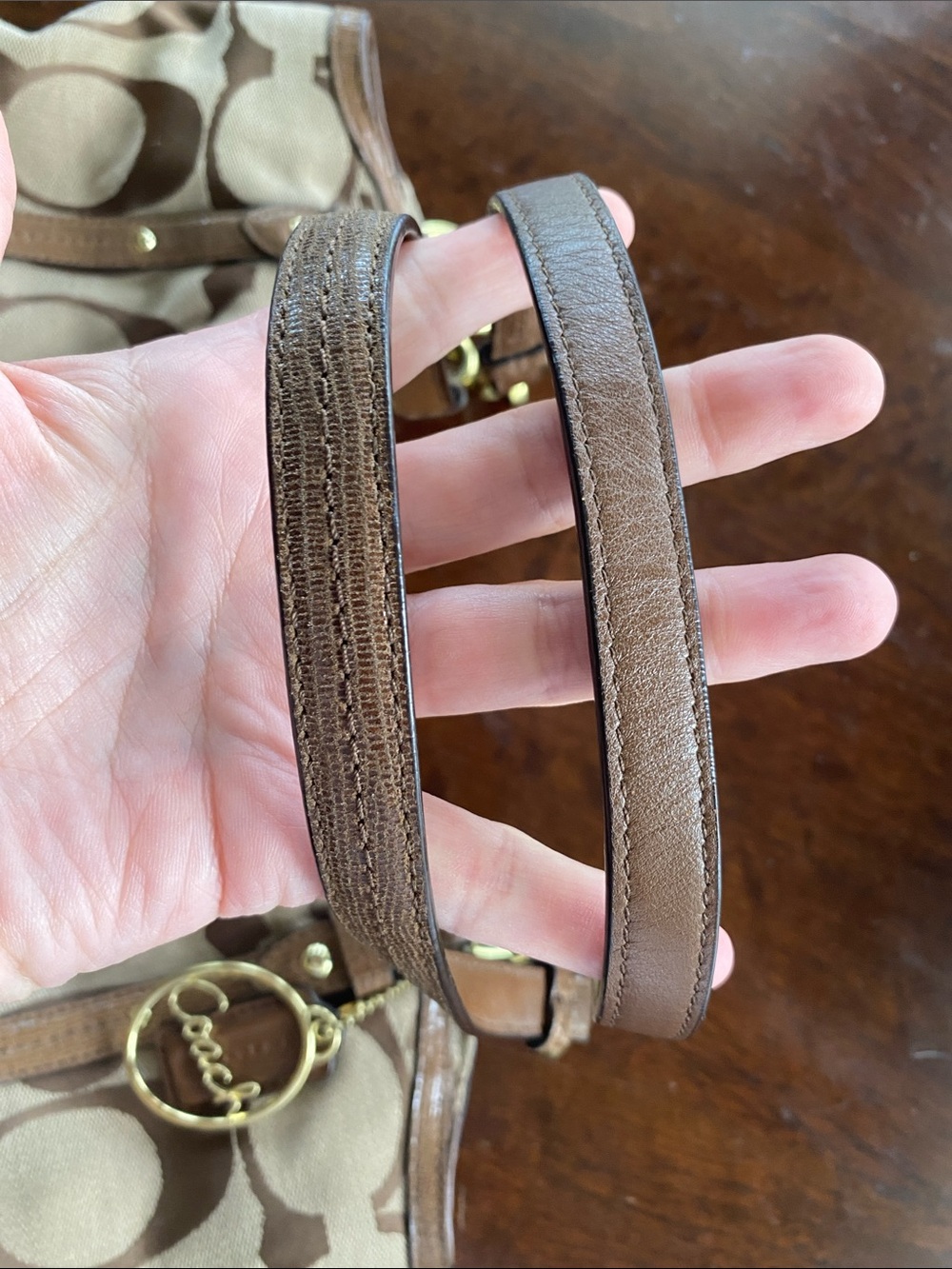 Coach Tan and Brown Signature Canvas Tote with Gold Hardware - Picture 10 of 12